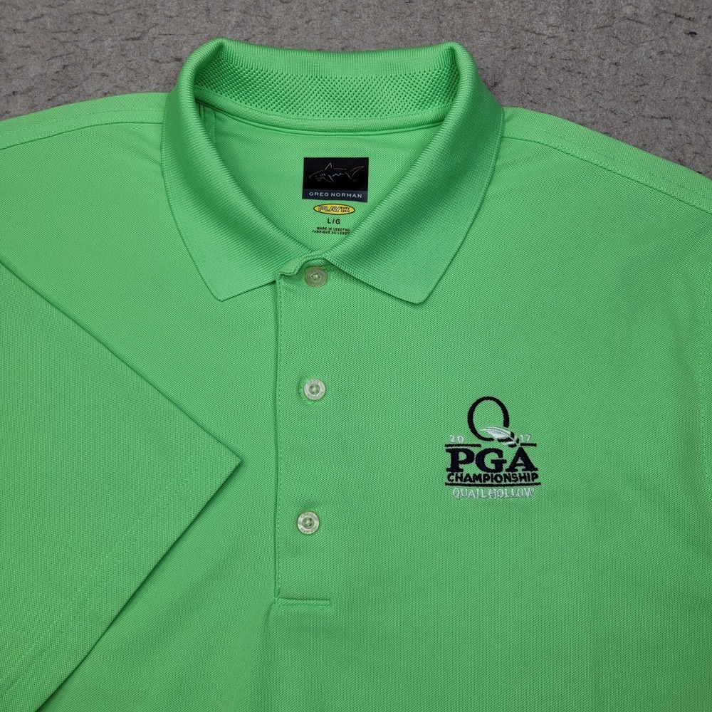 Quail Hollow PGA Championship Greg Norman Polo Shirt Mens L Green Short Sleeve